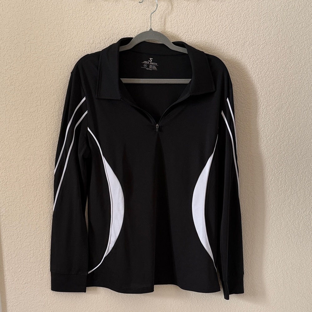 Black and White Long-Sleeve Athletic Top with Quarter Zip